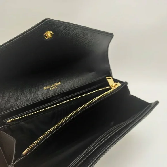 Yves Saint Laurent Black Chevron Clutch with Gold Logo - Picture 7 of 7